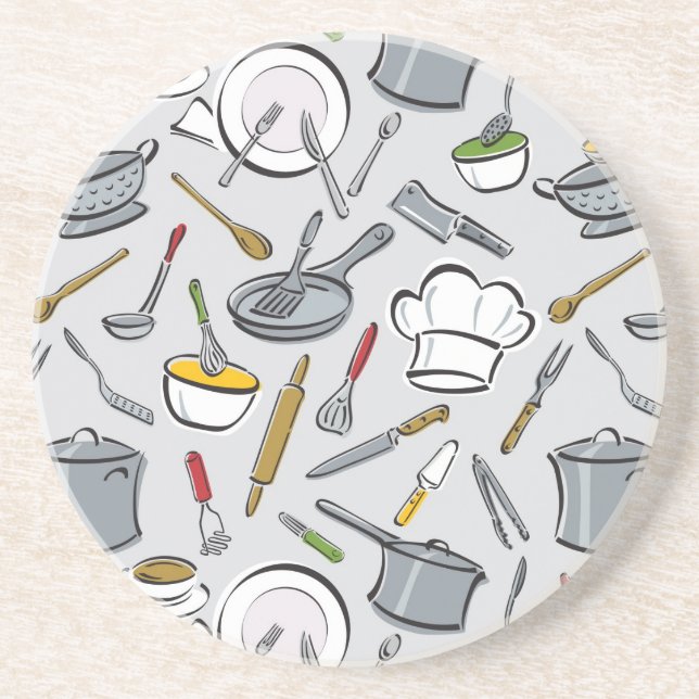 Dessous De Verre En Grès Motif d'outils de cuisine (Devant)