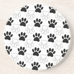 Dessous De Verre En Grès Motif Empreinte de patte de chien noir et blanc