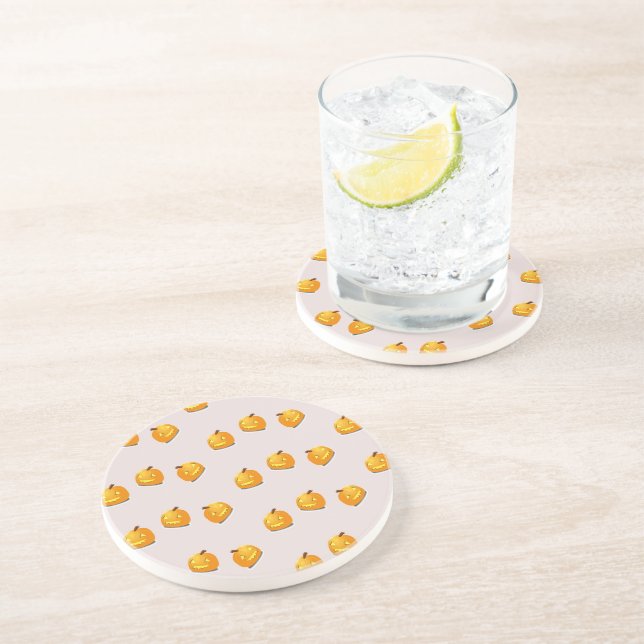 Dessous De Verre En Grès Motif en chef citrouille orange (Côté)