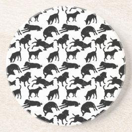 Dessous De Verre En Grès Motif en forme de chien monochrome noir et blanc