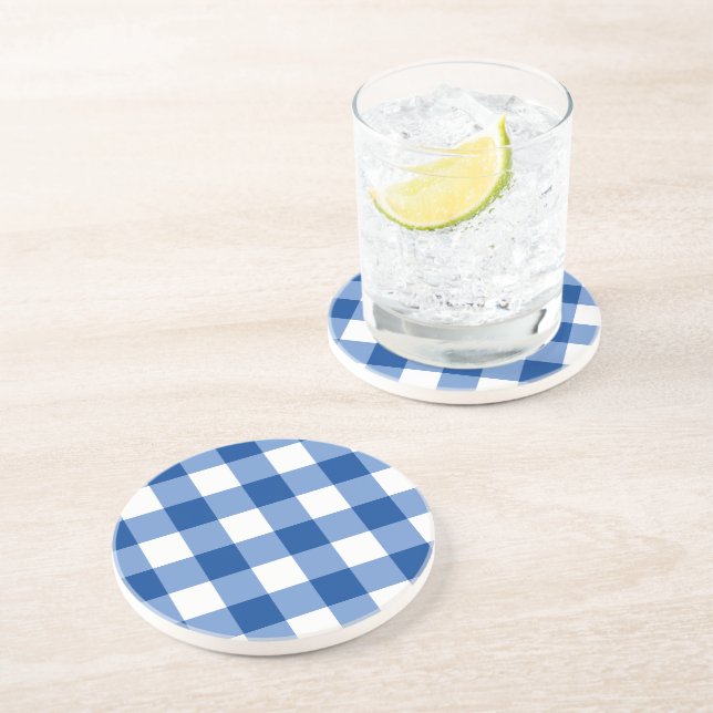 Dessous De Verre En Grès Motif en vichy bleu (Côté)