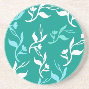 Dessous De Verre En Grès Motif Feuille blanc Turquoise