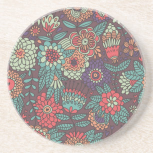 Dessous De Verre En Grès Motif floral coloré dans le style de bande