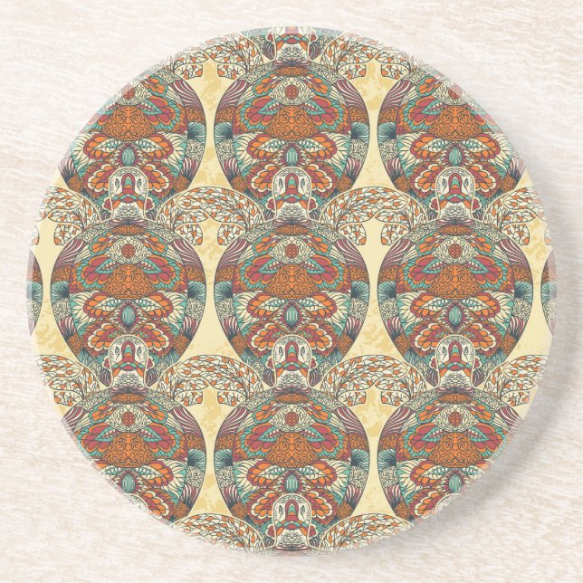 Dessous De Verre En Grès Motif floral de tortue (Devant)