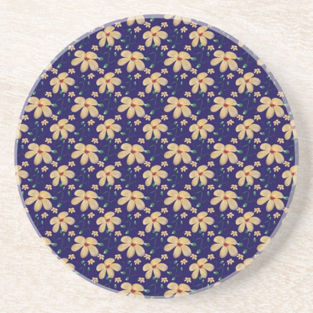 Dessous De Verre En Grès Motif floral jaune (Devant)