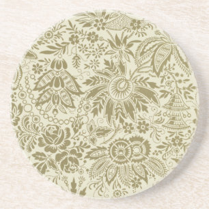 Dessous De Verre En Grès Motif Floral Vert Sage Antique Damas