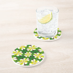Dessous De Verre En Grès Motif frangipanier jaune