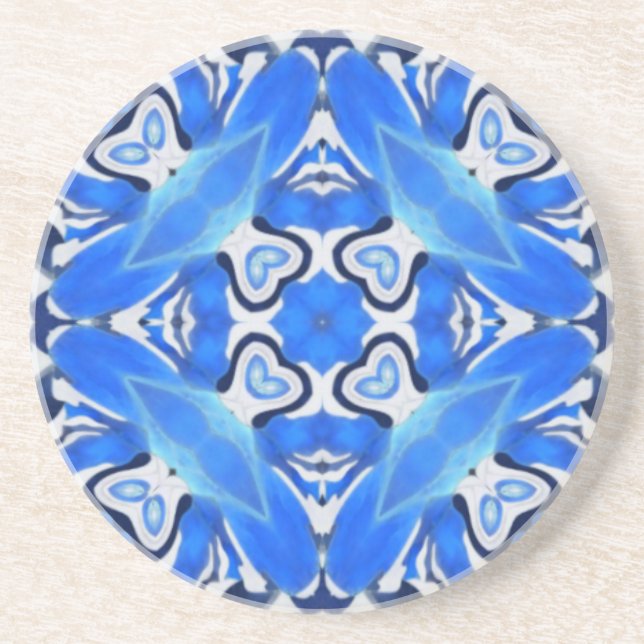 Dessous De Verre En Grès Motif géométrique bleu marine électrique (Devant)