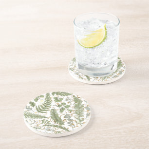 Dessous De Verre En Grès Motif Green et Gold Fern
