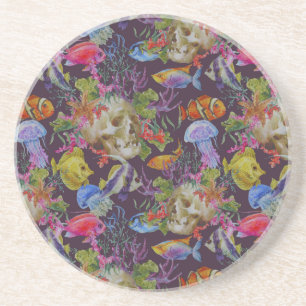 Dessous De Verre En Grès Motif grunge de vie marine