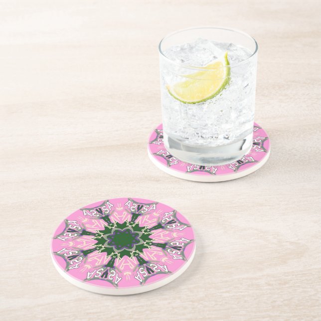 Dessous De Verre En Grès Motif Motif Monogramme noir et rose joli (Côté)