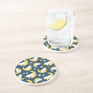Dessous De Verre En Grès Motif mouton, Mouton couché, Lune, Étoiles