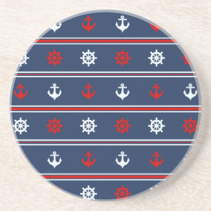 Dessous De Verre En Grès Motif nautique blanc et bleu rouge