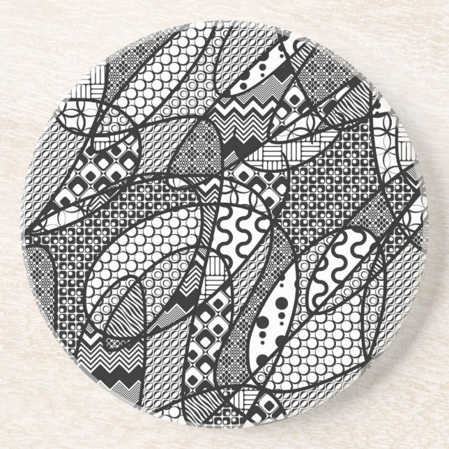 Dessous De Verre En Grès Motif Patchwork Noir & Blanc 05 (Devant)