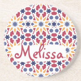 Dessous De Verre En Grès Motif rétro marocain Zellije avec nom