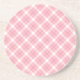 Dessous De Verre En Grès Motif Tartan Rose Et Blanc