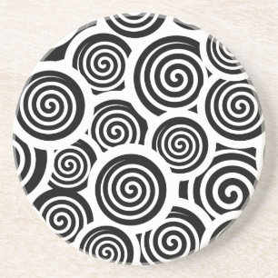 Dessous De Verre En Grès Motif vectoriel spirale noire et blanche