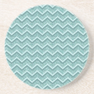 Dessous De Verre En Grès Motif ZigZag Parties scintillant Turquoise