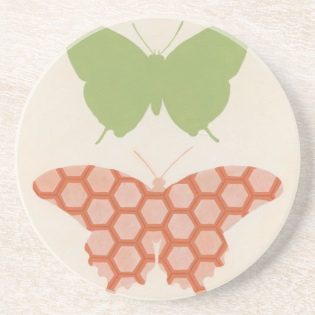 Dessous De Verre En Grès Motifs papillons décoratifs sur Arrière - plan crè (Devant)