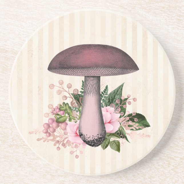 Dessous De Verre En Grès Mushroom et compilation florale (Devant)