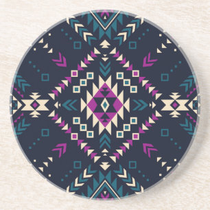 Dessous De Verre En Grès Navajo tribal foncé, géométrique vintage.
