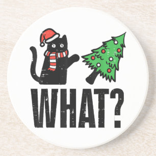 Dessous De Verre En Grès Noël Chat Tipping Xmas Tree Drôle