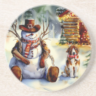 Dessous De Verre En Grès Noël Cowboy Snowman