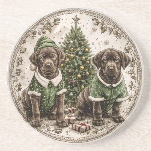 Dessous De Verre En Grès Noel Elf Labrador Retriever Puppy
