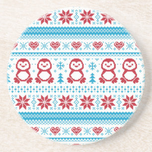 Dessous De Verre En Grès Noël et l'hiver ont tricoté le motif