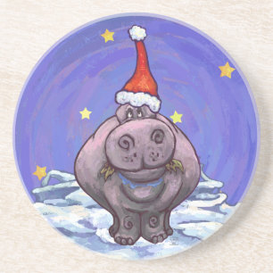 Dessous De Verre En Grès Noël Hippopotame