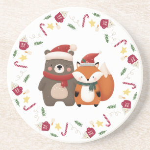 Dessous De Verre En Grès Noël/hiver Mignonne Ours et renard