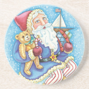 Dessous De Verre En Grès Noël mignon, le Père Noël sur Snowball avec jouets
