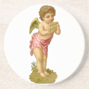 Dessous De Verre En Grès Noël vintage, Angel musicien avec pots