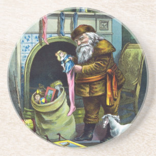 Dessous De Verre En Grès Noël vintage, bas du Père Noël avec jouets