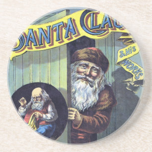 Dessous De Verre En Grès Noël vintage, le Père Noël et son livre d'œuvres