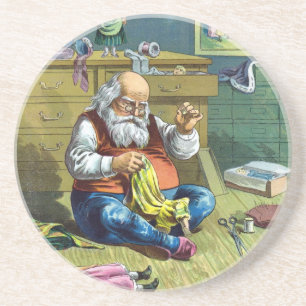 Dessous De Verre En Grès Noël vintage, le Père Noël fabriquant des poupées