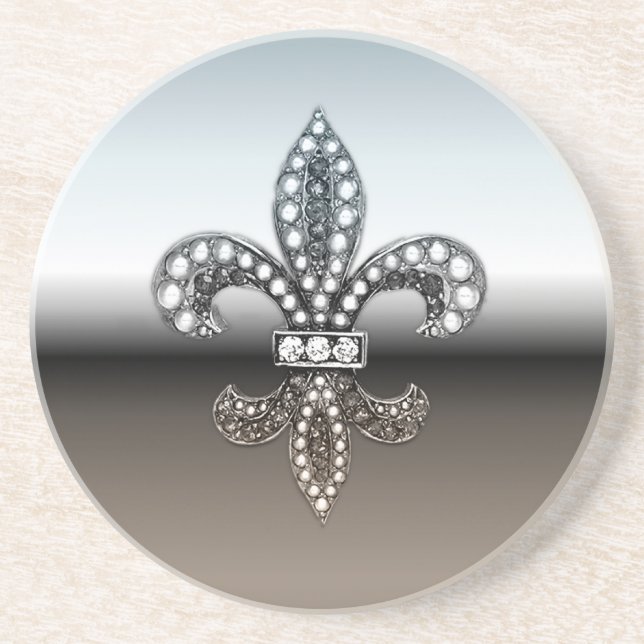 Dessous De Verre En Grès Noir argenté de Fleur De Lis Flor la (Devant)