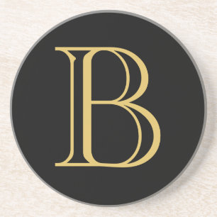 Dessous De Verre En Grès Noir couleur or Monogramme professionnel Calligrap