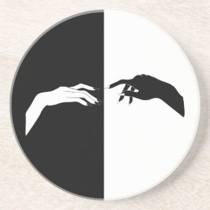 Dessous De Verre En Grès Noir et blanc Mains Moderne Art