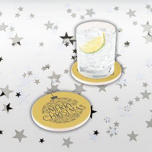 Dessous De Verre En Grès Noir simple sur or Joyeux Noël Sandstone