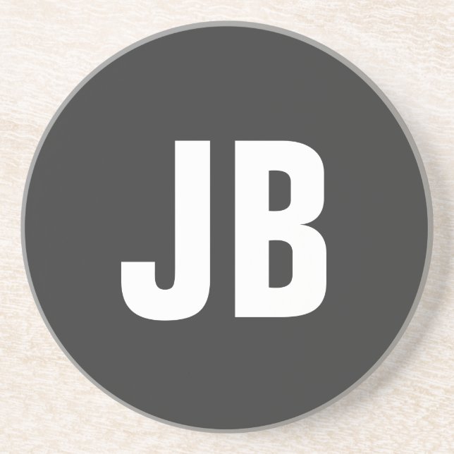 Dessous De Verre En Grès Noir sobre simple et tendance initiales monogramme (Devant)