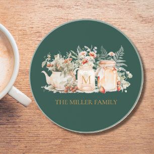 Dessous De Verre En Grès Nom de famille botanique floral de forêt monogramm