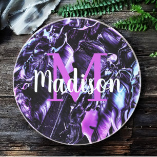 Dessous De Verre En Grès Nom de marbre personnalisé violet cadeau personnal