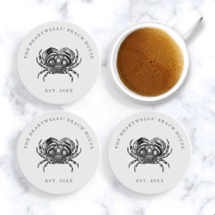 Dessous De Verre En Grès Nom d'illustration de crabe vintage pour maison de