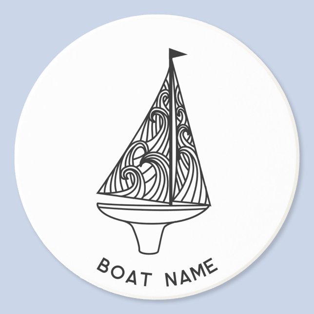 Dessous De Verre En Grès Nom du bateau à voile (Sailing boat and boat name custom text modern coaster)