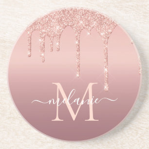 Dessous De Verre En Grès Nom du monogramme Rose texte Parties scintillant d