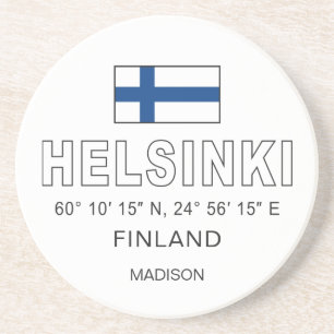 Dessous De Verre En Grès Nom personnalisé Coordonnées Helsinki