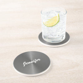 Dessous De Verre En Grès Nom personnalisé gris brillant faux métal