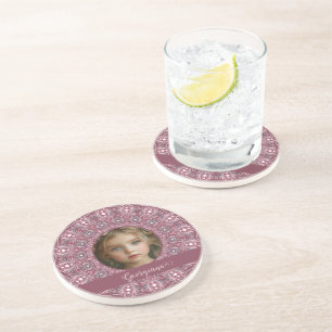 Dessous De Verre En Grès Nom Personnalisé Joli rose Floral Mandala Cadre ph