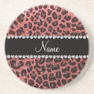 Dessous De Verre En Grès Nom personnalisé parties scintillant rose corail e